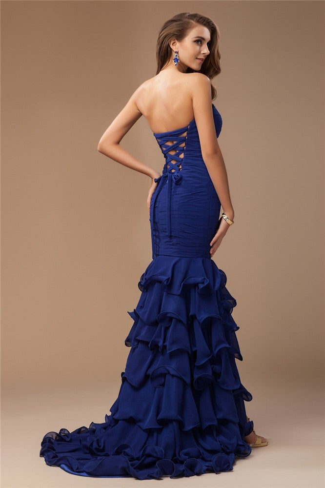 Trumpet/Mermaid Sweetheart Sleeveless Ruffles Beading Long Chiffon Dresses