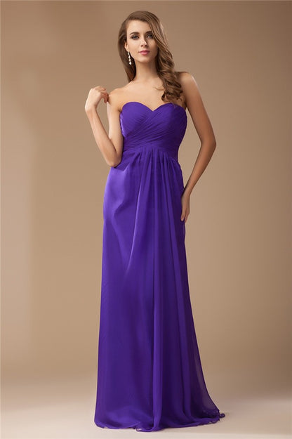 Sheath/Column Sweetheart Sleeveless Long Beading Ruffles Chiffon Bridesmaid Dresses