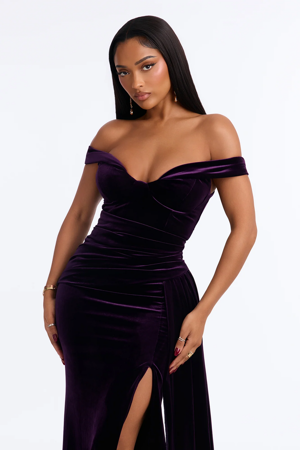 off shoulder velvet side sash slit mermaid plus size prom evening dress