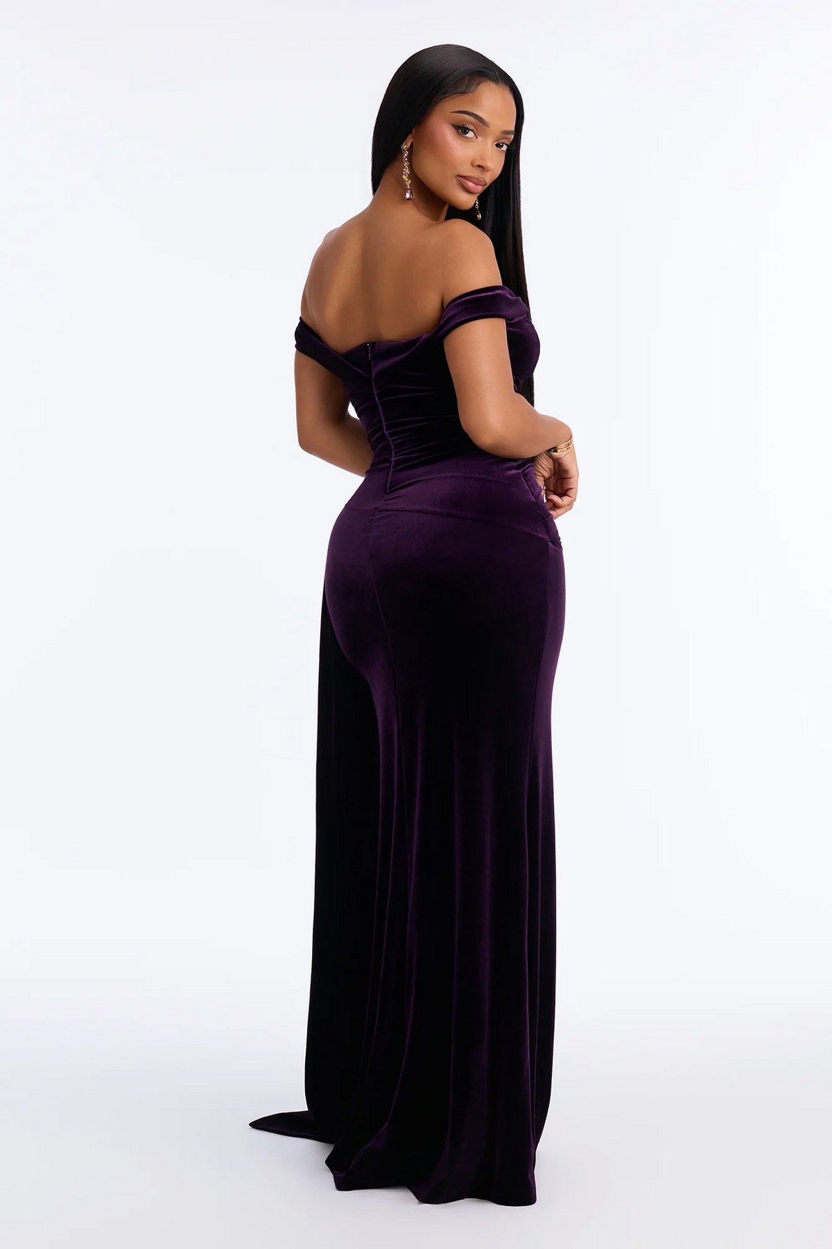 off shoulder velvet side sash slit mermaid plus size prom evening dress