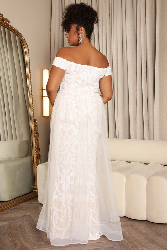 plus size off shoulder lace overlay mermaid evening dress