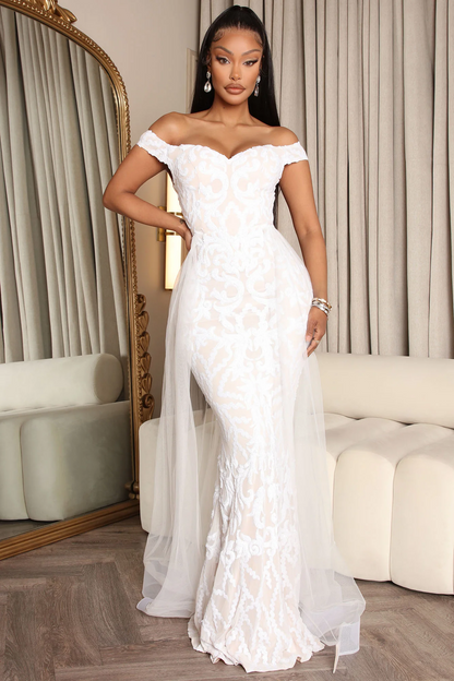 plus size off shoulder lace overlay mermaid evening dress