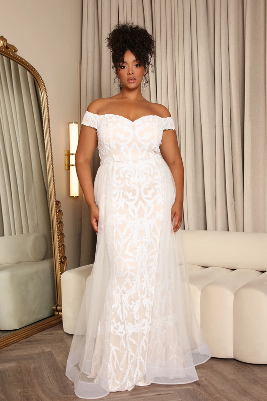 plus size off shoulder lace overlay mermaid evening dress