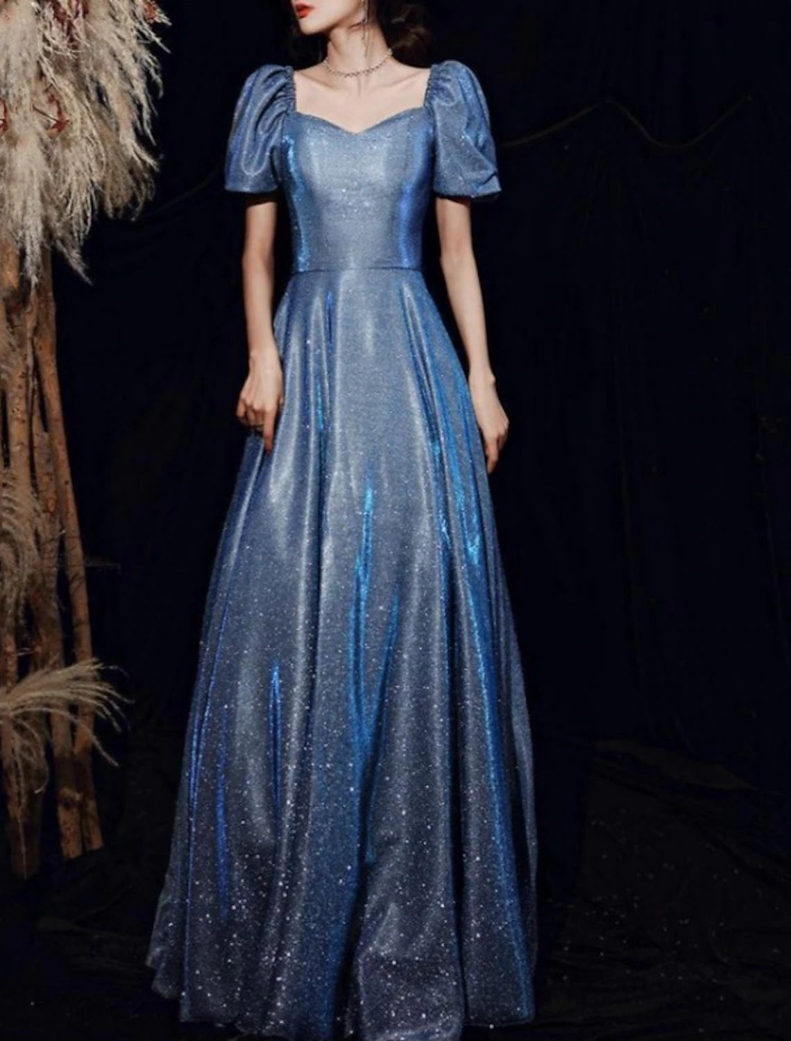 Sheath / Column Bridesmaid Dress Square Neck Short Sleeve Elegant Floor Length Sequined with Pleats / Sequin