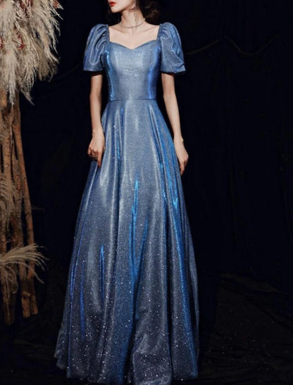 Sheath / Column Bridesmaid Dress Square Neck Short Sleeve Elegant Floor Length Sequined with Pleats / Sequin