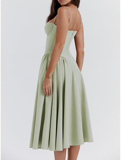 Women's Party Dress Cocktail Dress Slip Dress Ruched Sleeveless Midi Dress Vacation Elegant Black Yellow Summer Spring