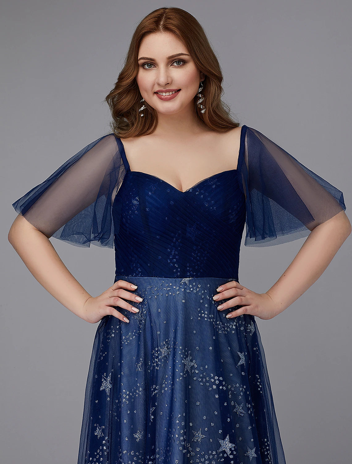 A-Line Plus Size Dress Prom Formal Evening Floor Length Short Sleeve Sweetheart Tulle Lace-up with Beading Pattern / Print