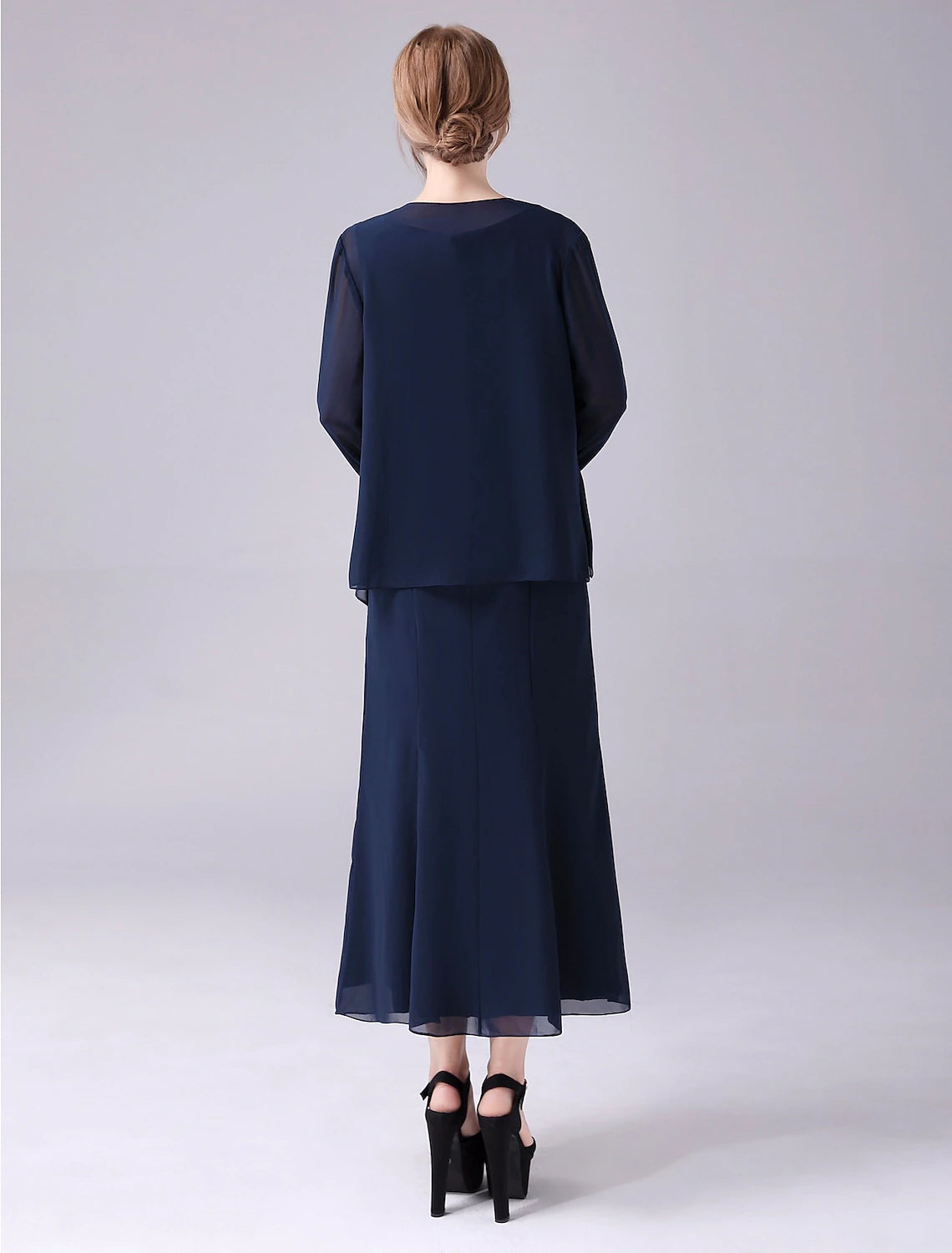A-Line Mother of the Bride Dress Elegant Sweet Jewel Neck Ankle Length Chiffon Sleeveless with Beading