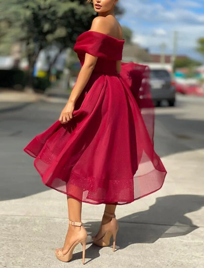 A-Line Cocktail Dresses Vintage Dress Wedding Guest Tea Length Sleevel – Koutun Dress