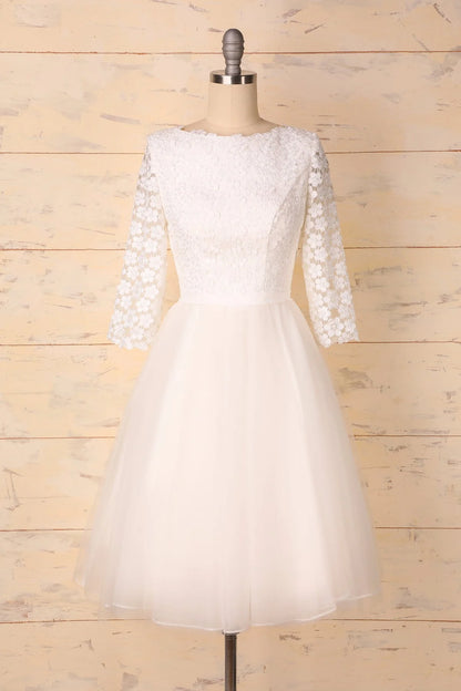 Short Bridal Dress Lovely White Lace Backless Wedding Dress