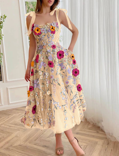 A-Line Cocktail Dresses Corsets Dress Wedding Guest Summer Tea Length – Koutun Dress