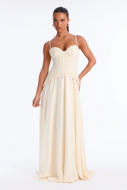 spaghetti strap lace corset satin a line evening dress