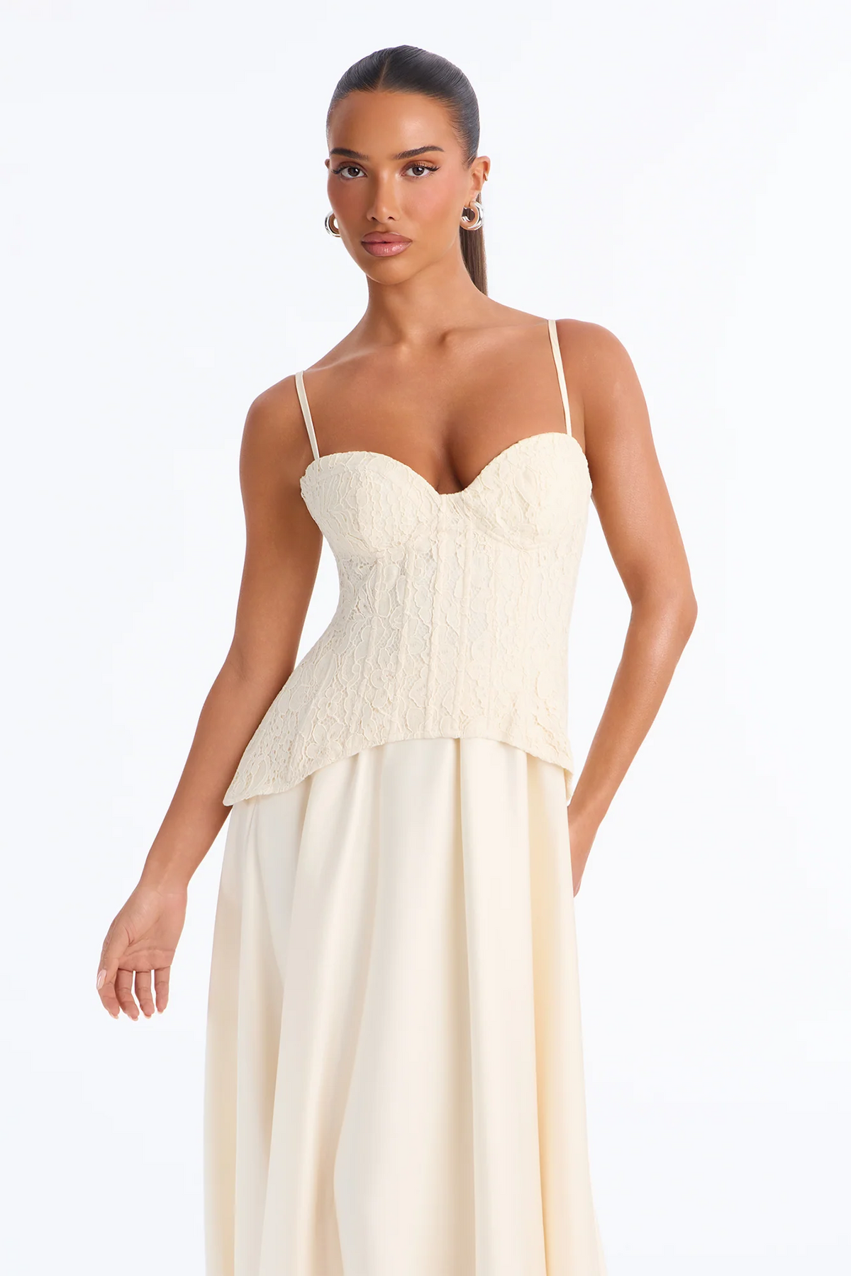 spaghetti strap lace corset satin a line evening dress