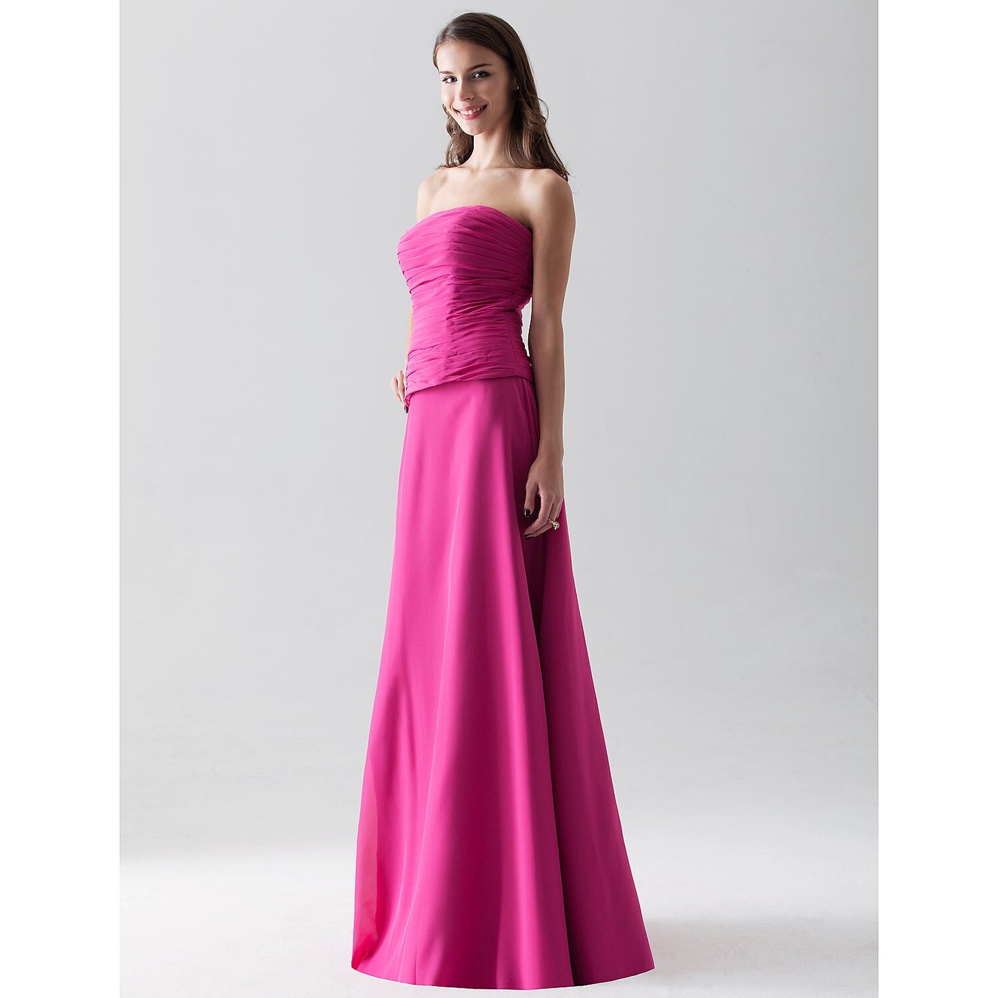 Sheath / Column Bridesmaid Dress Strapless / Straight Neckline Sleeveless Open Back Floor Length Chiffon with Ruched