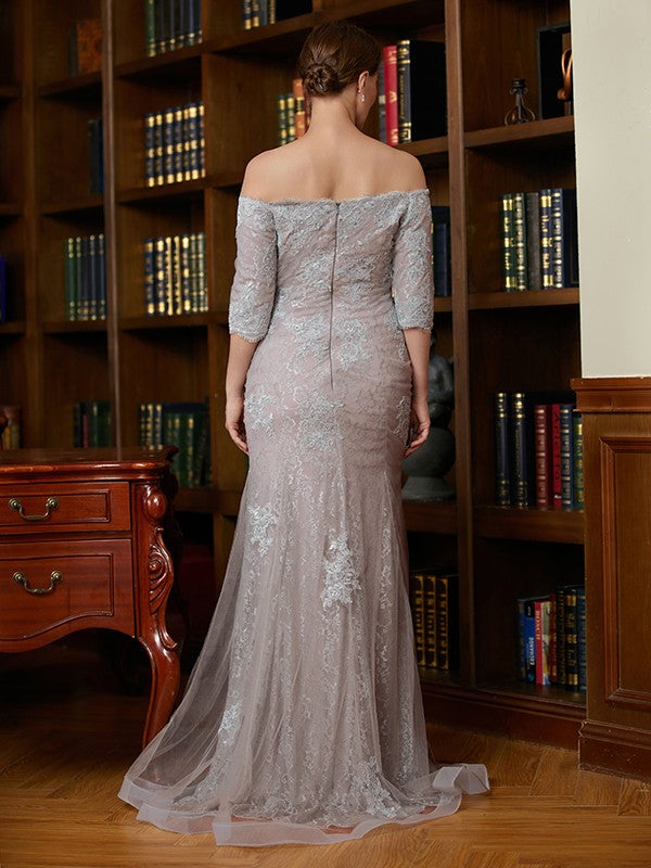 Sheath/Column Lace Applique Off-the-Shoulder 3/4 Sleeves Sweep/Brush T Koutun Dress Sheath/Column Lace Applique Off-the-Shoulder 3/4 Sleeves Sweep/Brush T Koutun Dress
