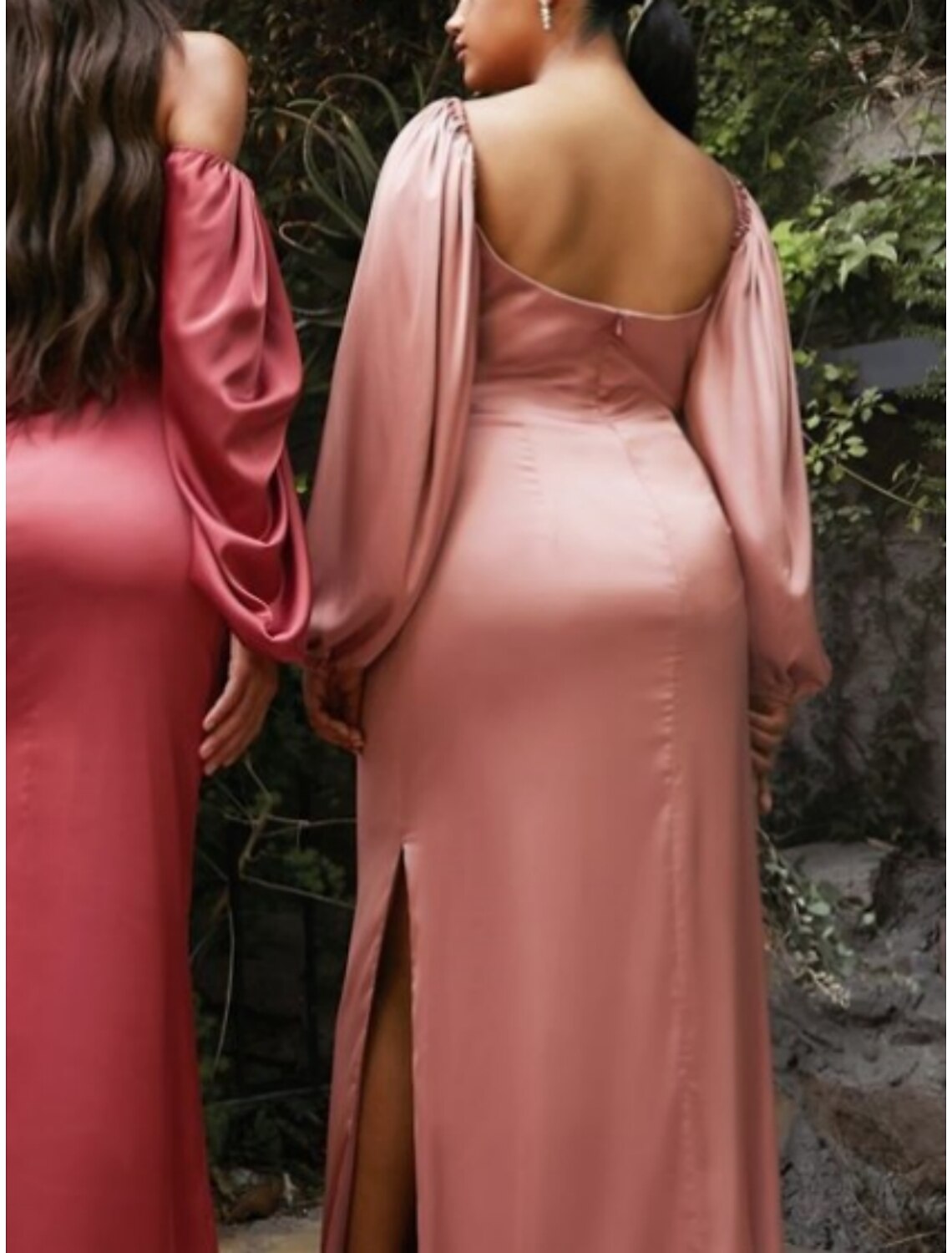 Sheath / Column Evening Gown Elegant Dress Formal Ankle Length Long Sleeve Off Shoulder Satin with Ruched Slit