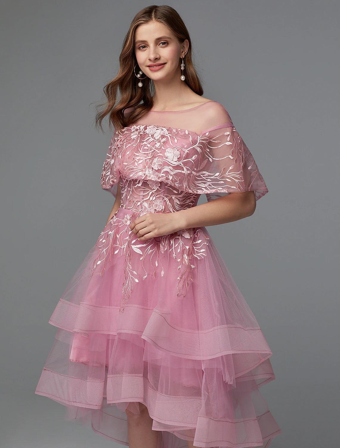 A-Line Elegant Dress Holiday Wedding Guest Asymmetrical Sleeveless Illusion Neck Lace Tie Back with Lace Insert