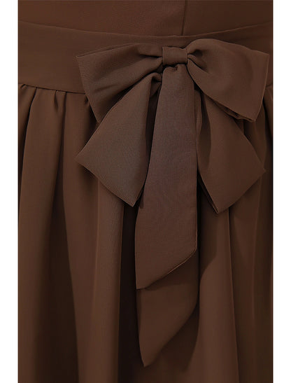 A-Line Mother of the Bride Dress Sweet Jewel Neck Knee Length Chiffon Short Sleeve with Buttons