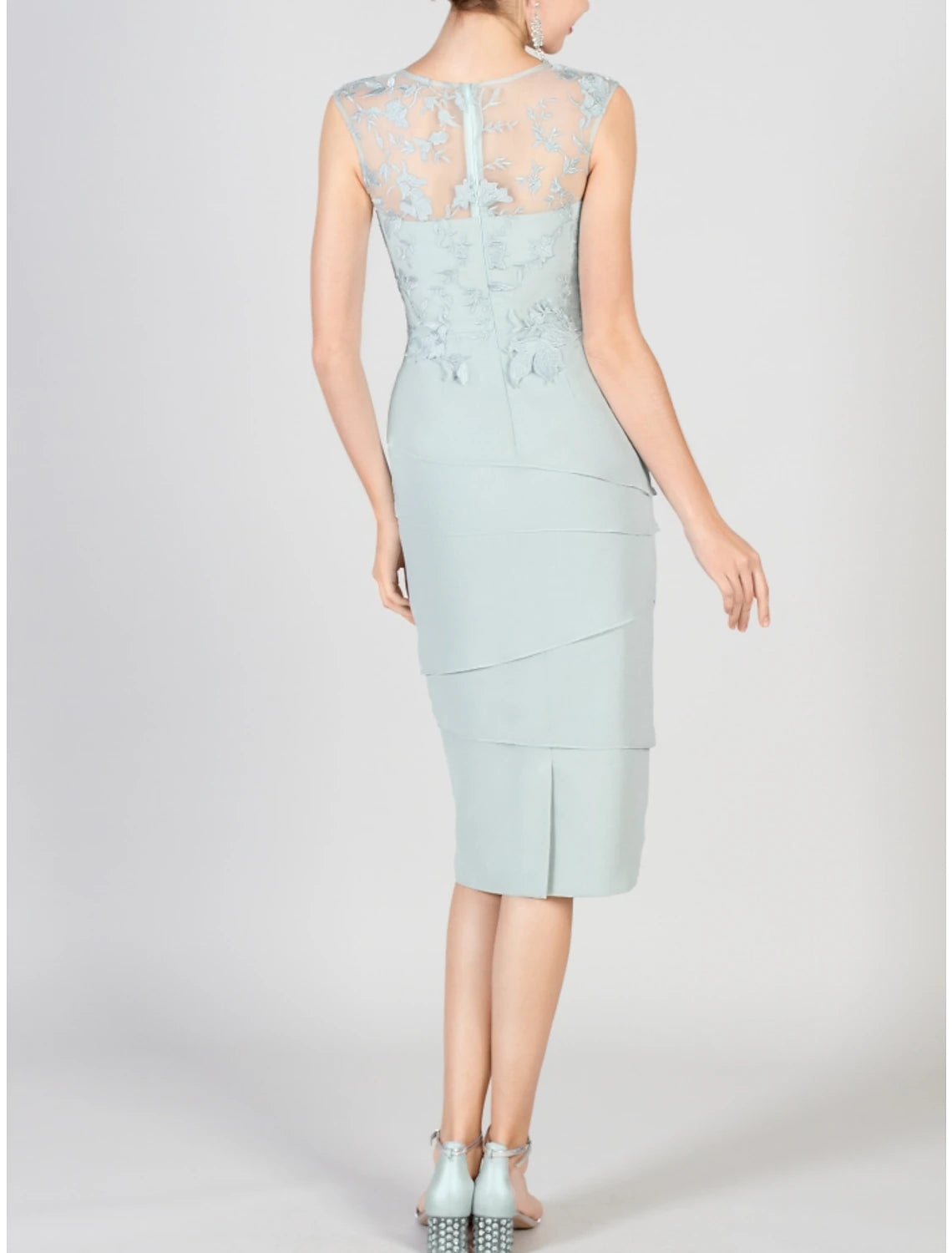 Two Piece Sheath / Column Mother of the Bride Dress Wedding Guest Elegant Petite Jewel Neck Knee Length Chiffon Lace 3/4 Length Sleeve with Ruching Solid Color