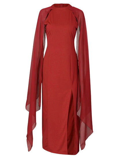 Sheath / Column Party Dresses Elegant Dress Wedding Guest Floor Length Sleeveless Jewel Neck Fall Wedding Guest Chiffon with Slit