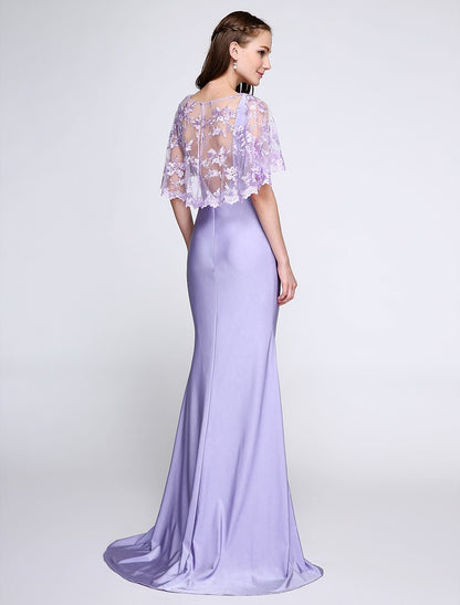 Mermaid / Trumpet Bridesmaid Dress V Neck Sleeveless Wrap Included Sweep / Brush Train Jersey with Lace