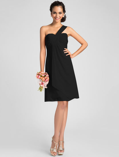 Ball Gown / A-Line Bridesmaid Dress One Shoulder / Sweetheart Neckline Sleeveless Sexy Knee Length Chiffon with Criss Cross / Draping / Side Draping