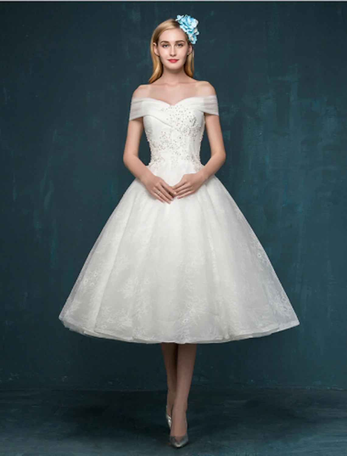 Reception Little White Dresses Wedding Dresses A-Line Off Shoulder Cap – Koutun Dress