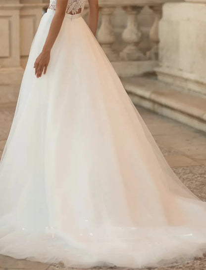 Beach Boho Wedding Dresses A-Line Separates Separates Sweep / Brush Train Satin Bridal half skirt Bridal Gowns With Split Front Solid Color