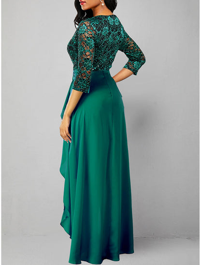 Women's Lace Dress Prom Dress Party Dress Lace Ruffle V Neck 3/4 Length Sleeve Vacation Green Spring Winter Dress