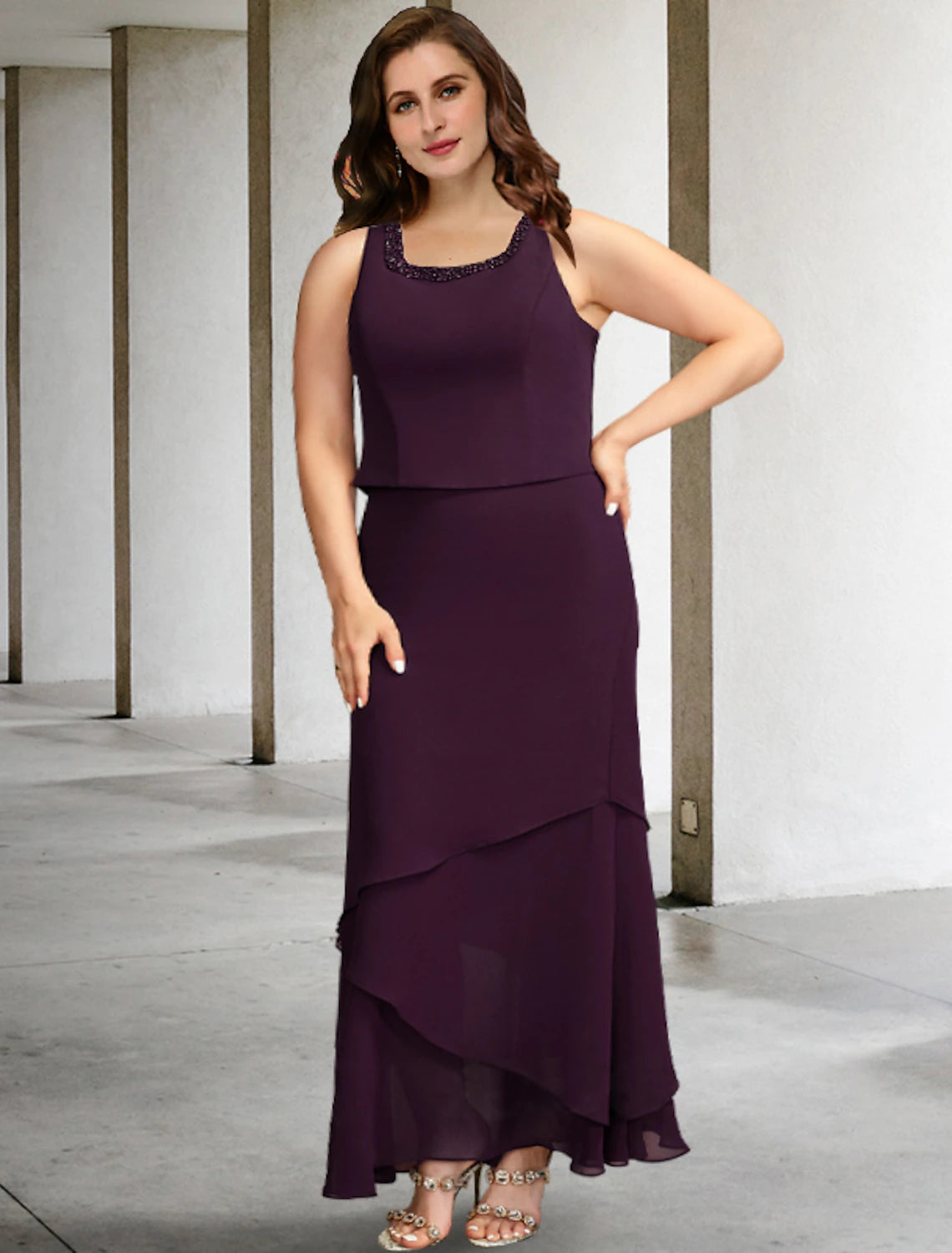 Two Piece A-Line Mother of the Bride Dresses Plus Size Hide Belly Curv Koutun Dress Two Piece A-Line Mother of the Bride Dresses Plus Size Hide Belly Curv Koutun Dress