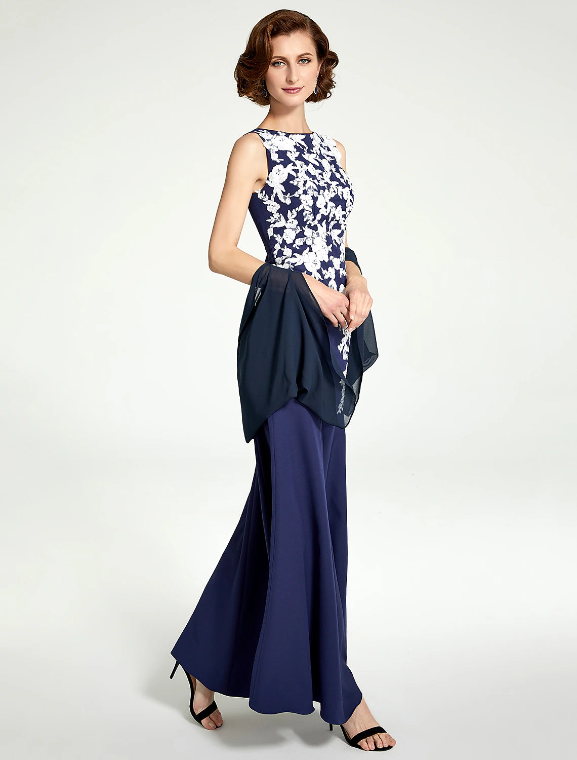 Mermaid / Trumpet Mother of the Bride Dress Jewel Neck Floor Length Chiffon Lace Sleeveless with Lace