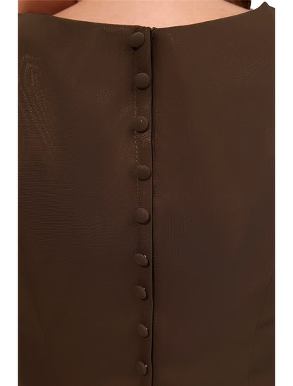 A-Line Mother of the Bride Dress Sweet Jewel Neck Knee Length Chiffon Short Sleeve with Buttons