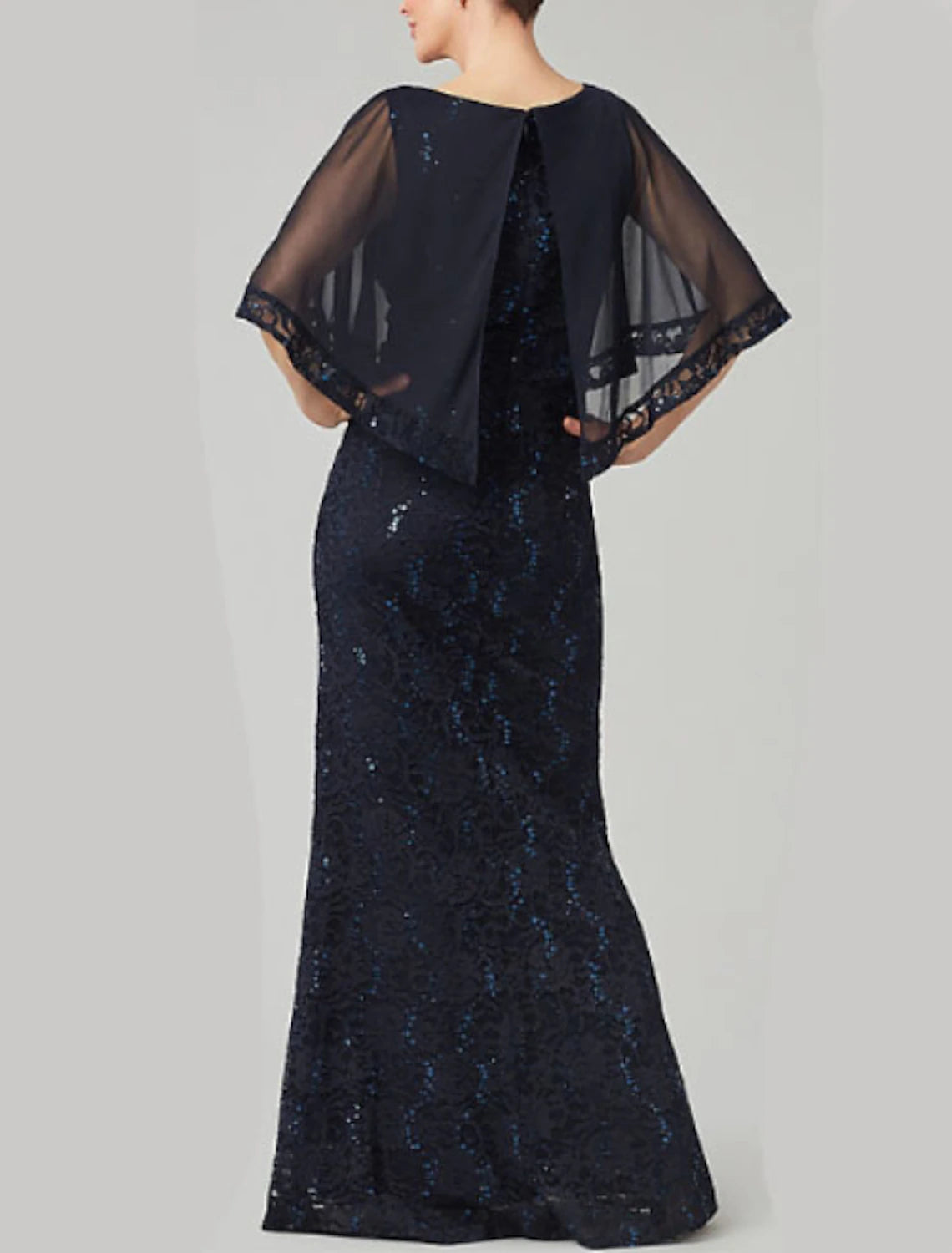 Sheath / Column Mother of the Bride Dress Wedding Guest Elegant & Luxurious Jewel Neck Floor Length Chiffon Half Sleeve with Lace Beading Embroidery Fall