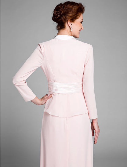 Mermaid / Trumpet Mother of the Bride Dress Convertible Dress Scoop Neck Floor Length Chiffon Long Sleeve Wrap Included with Sash / Ribbon
