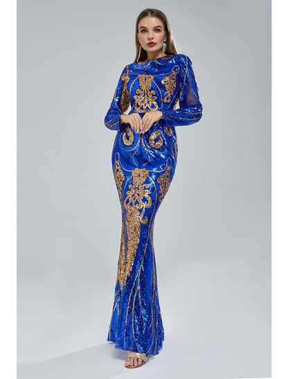 Mermaid / Trumpet Evening Gown Elegant Dress Engagement Chapel Train Short Sleeve Jewel Neck Sequined with Sequin