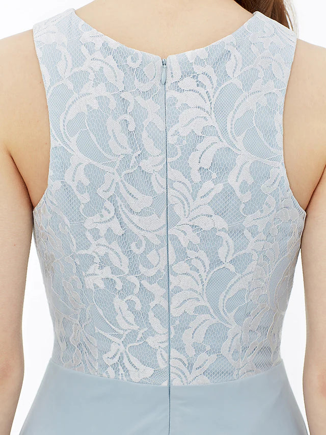 Elegant A-Line bridesmaid dress with pleats and appliques.