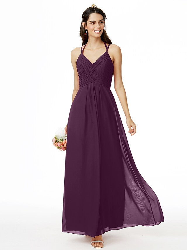 Close-up of the delicate spaghetti straps and neckline.
