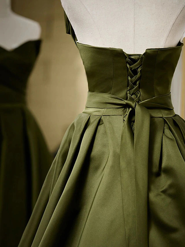 Evening Gown Sexy Dress Formal Floor Length Sleeveless Strapless Satin with Pleats Strappy