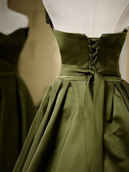 Evening Gown Sexy Dress Formal Floor Length Sleeveless Strapless Satin with Pleats Strappy