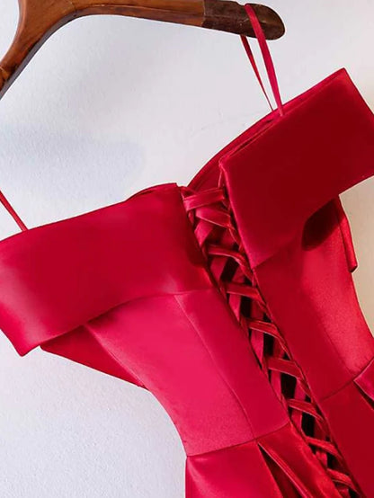 Prom Dresses Open Back Dress Wedding Guest Floor Length Short Sleeve Off Shoulder Satin with Ruched