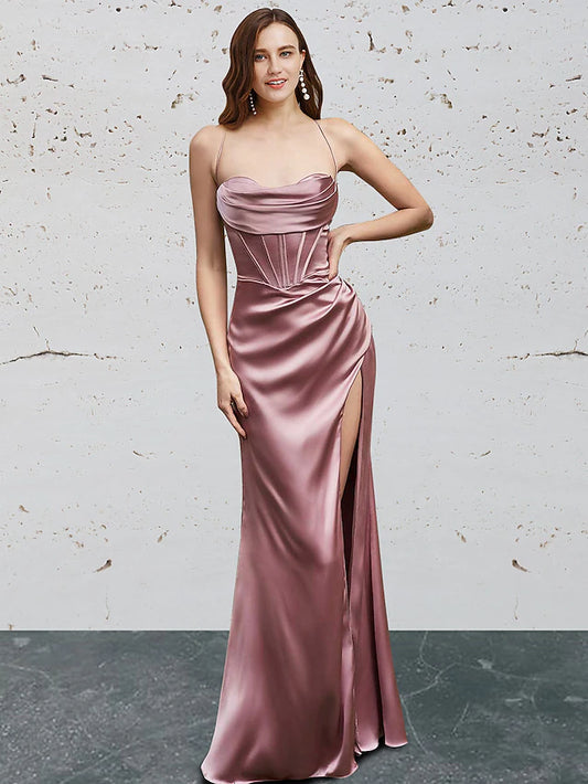 Prom Dresses Vintage Dress Prom Floor Length Sleeveless Sweetheart Charmeuse Backless with Slit Pure Color