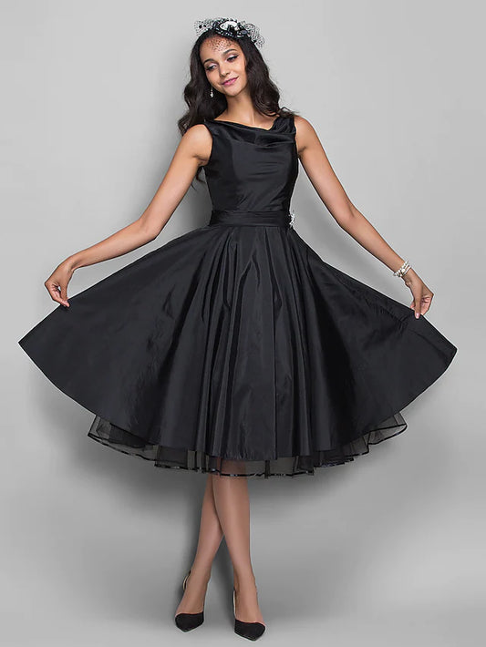 Cocktail Dresses Vintage Dress Halloween Knee Length Sleeveless V Neck Taffeta with Pleats Crystals