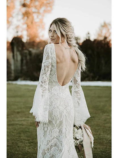 Wedding Dresses Chapel Long Sleeve V Neck Lace With Appliques