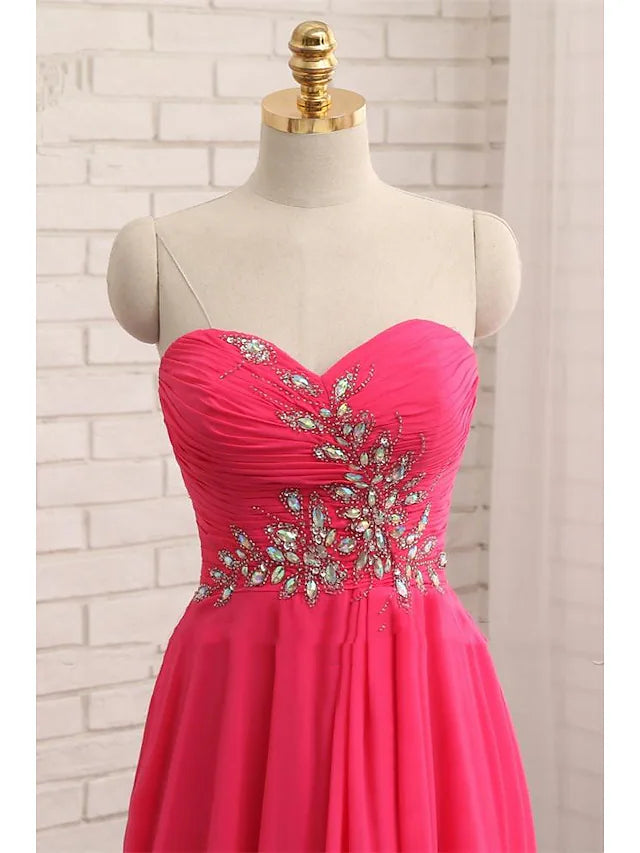 Prom Dresses Elegant Dress Formal Asymmetrical Sleeveless Strapless Chiffon Backless with Rhinestone Ruched Ruffles