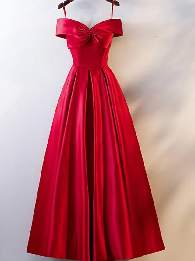 Prom Dresses Open Back Dress Wedding Guest Floor Length Short Sleeve Off Shoulder Satin with Ruched