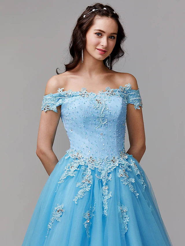 Vintage Inspired Dress Formal Evening Floor Length Sleeveless Off Shoulder Lace with Crystals Appliques