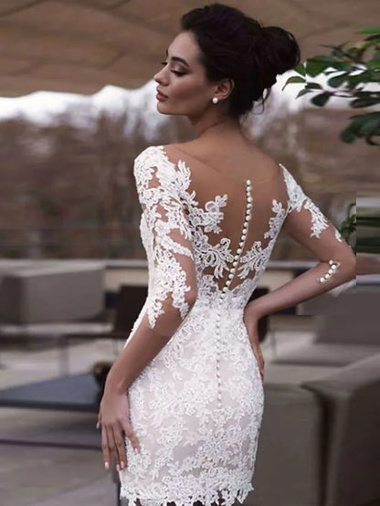 Dresses Wedding Dresses Short Half Sleeve Jewel Neck Lace With Appliques