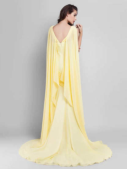 Dress Wedding Guest Court Train Sleeveless Plunging Neck Georgette V Back with Criss Cross Side Draping