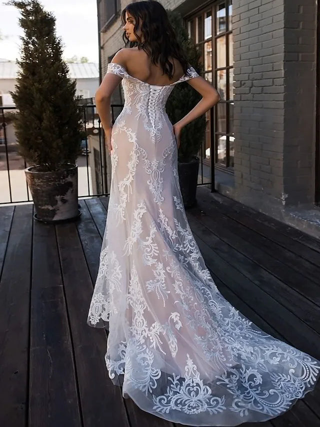 Beach Boho Wedding Dresses Court Trumpet Regular Straps Sweetheart Lace With Lace