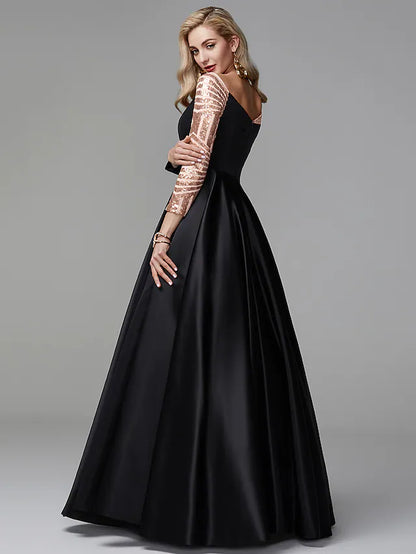 Sparkle Quinceanera Formal Evening Dress Off Shoulder Long Sleeve Floor Length Satin with Sequin